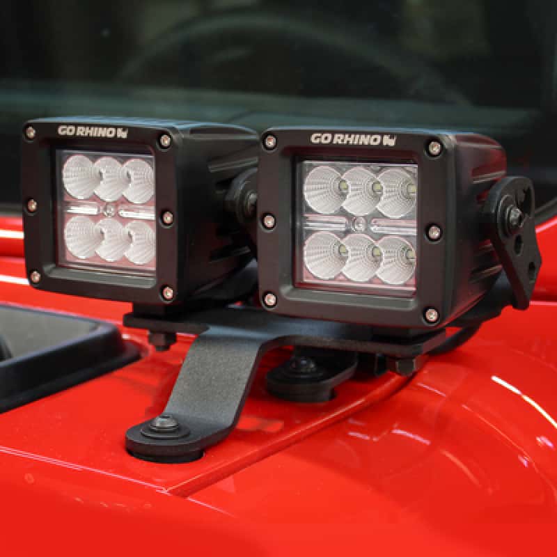 Go Rhino — Go Rhino 18-20 Jeep Wrangler JL/JLU/Gladiator JT Light Mount - Two 3in Cubes
WS Cowl Mount - view 2
