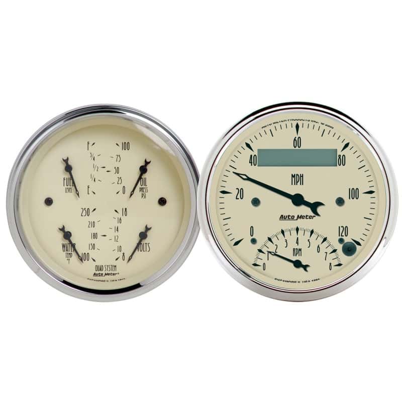 AutoMeter — AutoMeter Gauge Kit 2 Pc. Quad & Tach/Speedo 3-3/8in. Antique Beige
GA KT 3.4" Q RPM/SPD - view 2