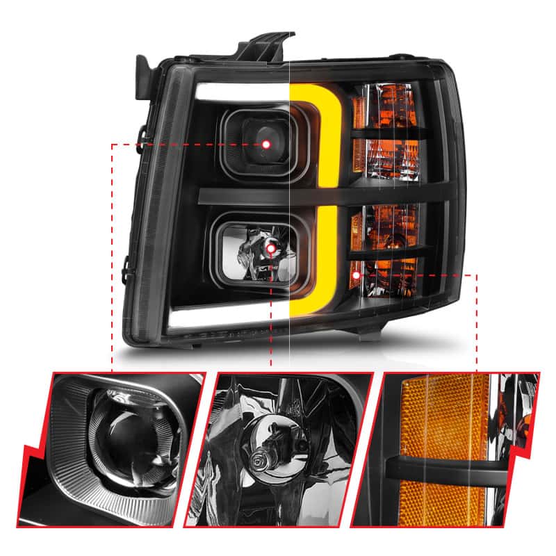 ANZO — ANZO 2007-2013 Chevrolet Silverado 1500 Projector w/ Light Bar Black Housing w/ Sequential
Head Light Set
HdLtSet - view 15