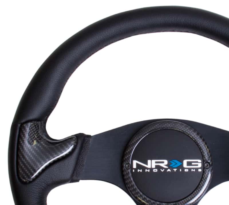 NRG — NRG Carbon Fiber Steering Wheel (350mm) Blk Frame Blk Stitching w/Rubber Cover Horn Button - view 2