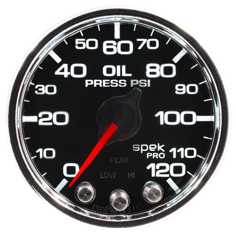 AutoMeter — Autometer Spek-Pro Gauge Oil Press 2 1/16in 120psi Stepper Motor W/Peak & Warn Blk/Chrm
GA 2" OILP BCC SPEK - view 1