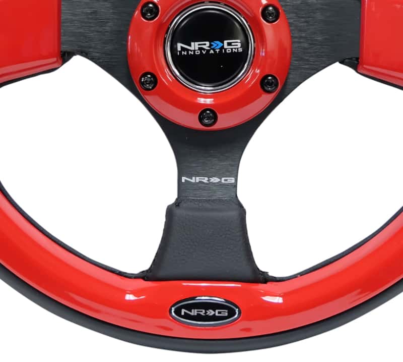 NRG — NRG Reinforced Steering Wheel (320mm) Blk w/Red Trim & 5mm 3-Spoke - view 4