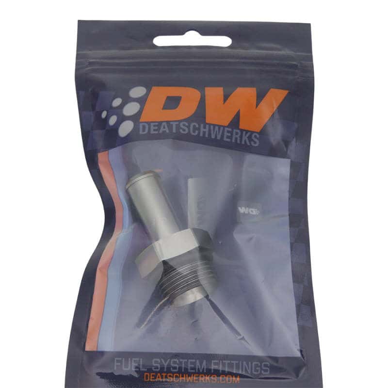 DeatschWerks — DeatschWerks 10AN ORB Male to 1/2in Male Barb Fitting - Anodized DW Titanium
Lines & Fittings - view 2