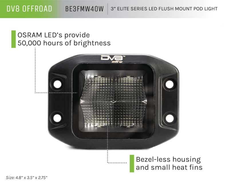 DV8 Offroad — DV8 Offroad Elite Series 3in Cube LED Light 40W Spot 3W LED
3 in. LED CUBE LIGHT - view 7