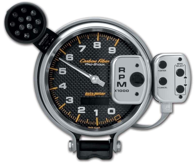 AutoMeter — Autometer Tachometer 0-9000 RPM Carbon Fiber Pro-Stock Pedestal w/ Super Lite & Peak Mem 5in (127mm)
TACH 5" 9K PROSTK CF - view 1
