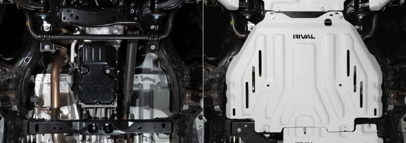 Rival 4x4 — Rival 24-26 Tacoma 4Runner GX550 Tundra (all i-Force) Aluminum Transmission Cat Converter Skid Plate
Cat Conv Skid Plate - view 3