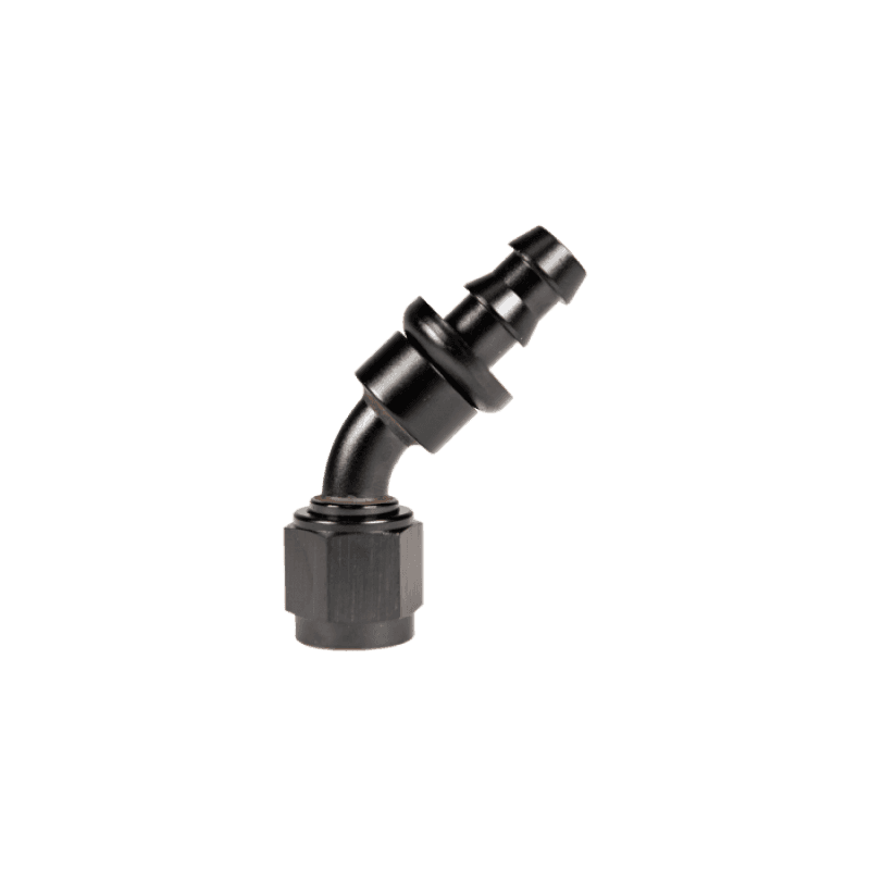 Fleece Performance — Fleece Performance Universal -6AN 45Deg to Hose Barb - Black
Hose Connector - view 2