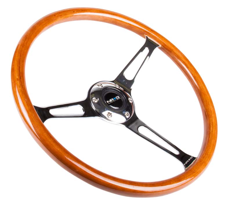 NRG — NRG Reinforced Steering Wheel (360mm) Classic Wood Grain w/Chrome Cutout 3-Spoke Center - view 2