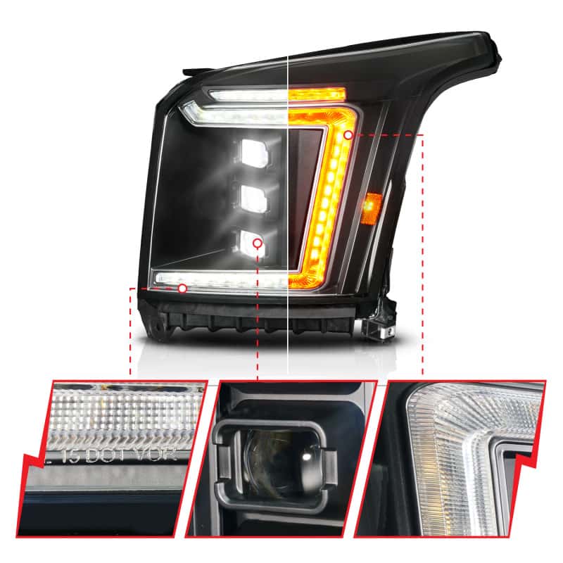 ANZO — ANZO 15-20 GMC Yukon (Incl XL - Factory Halogen Models) Full LED Proj Headlights Black - Pass. Side - view 9