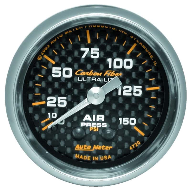 AutoMeter — Autometer Carbon Fiber 52mm 150 PSI Mechanical Air Pressure Gauge
GA 2" AIRP MECH CF - view 2