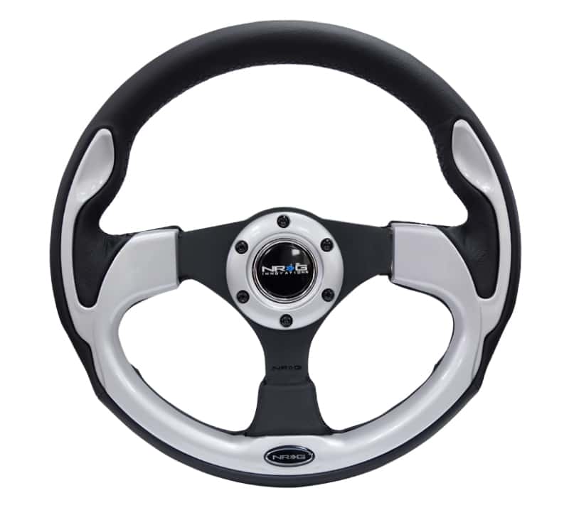 NRG — NRG Reinforced Steering Wheel (320mm) Blk w/Silver Trim & 5mm 3-Spoke - view 5