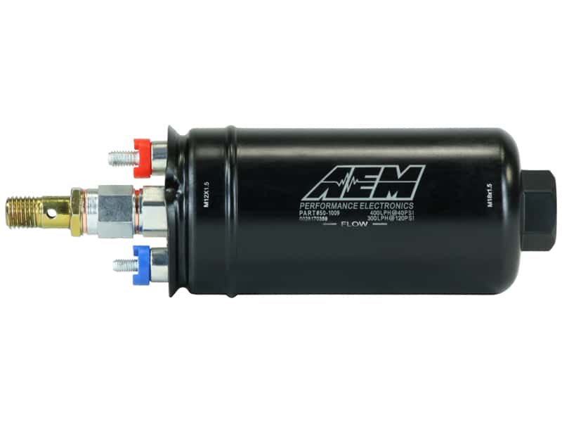 AEM — AEM 400LPH High Pressure Inline Fuel Pump - M18x1.5 Female Inlet to M12x1.5 Male Outlet
Inline Hi Flow Fuel
400LPH (Metric - view 1