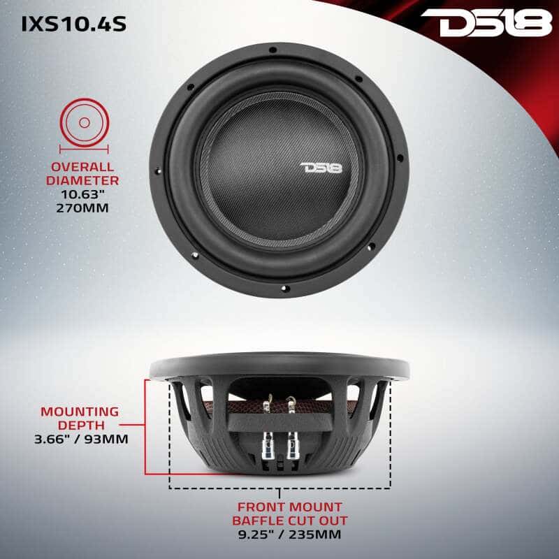 DS18 — DS18 10in 600 Watts RMS 4 ohm SVC Shallow Mount Fiber Glass Subwoofer IXS Series - view 2
