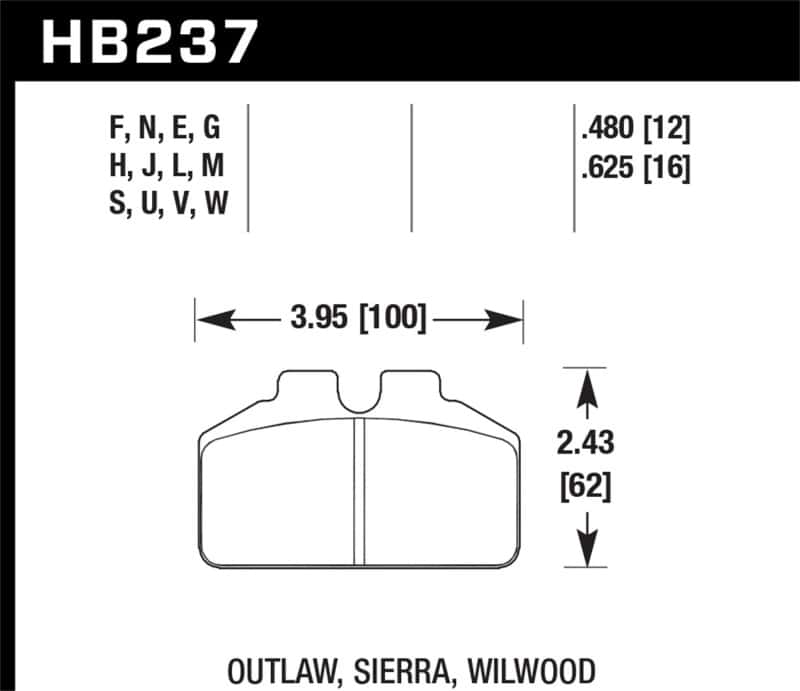 Hawk Performance — Hawk Wilwood BB / AP Racing / Outlaw Black Rear Brake Pads
Disc Brake Pad - view 2