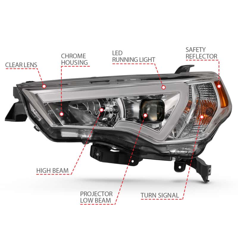 ANZO — ANZO 14-18 Toyota 4 Runner Plank Style Projector Headlights Chrome w/ Amber
Projector Headlights
Head Light Set - view 7