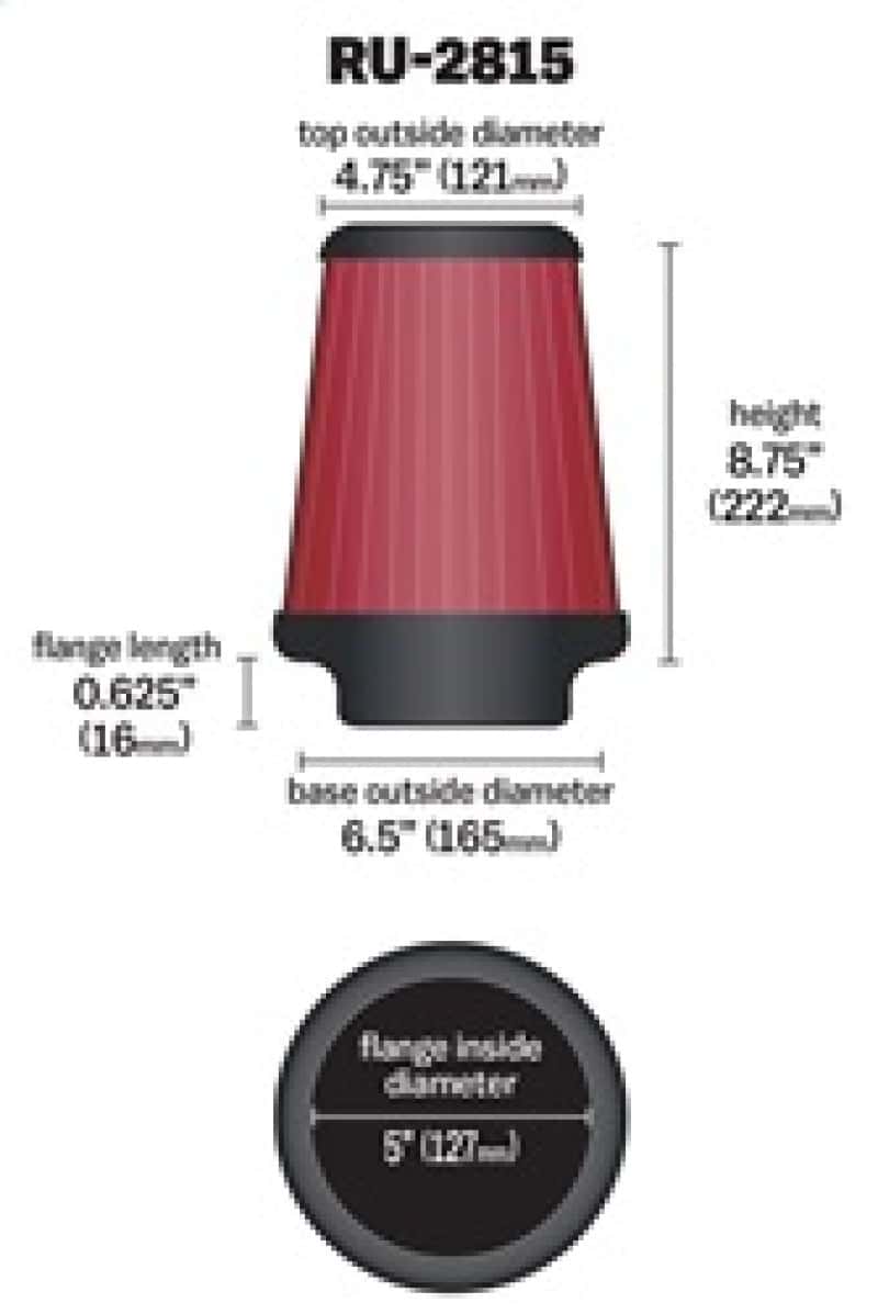 K&N Engineering — K&N Universal Clamp-On Air Filter 5in FLG / 6-1/2in B / 4-3/8in T / 8-3/4in H
Universal Clamp-On A
Clamp-on Air Filter - view 8