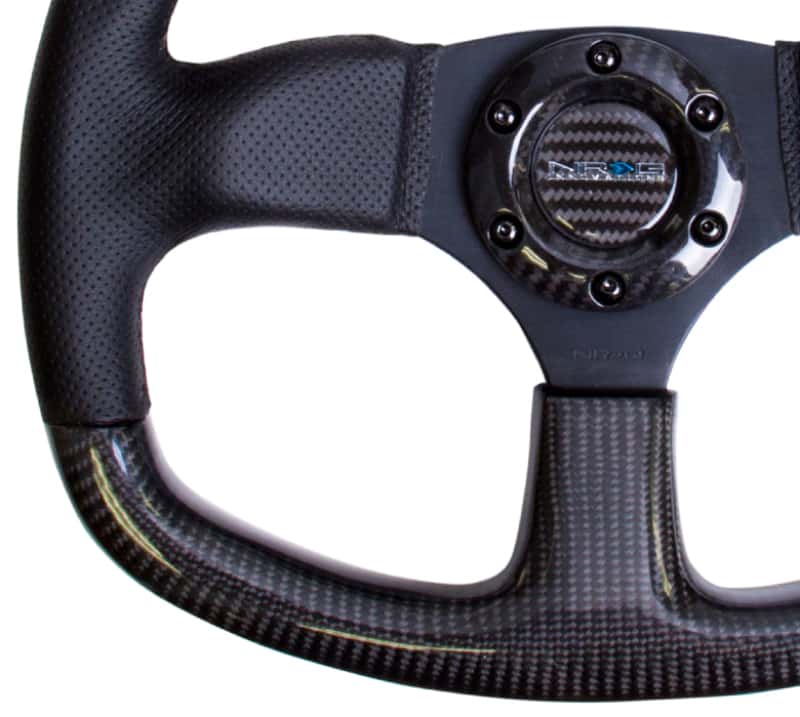 NRG — NRG Carbon Fiber Steering Wheel (320mm) Flat Bottom & Leather Trim w/Black Stitching - view 3