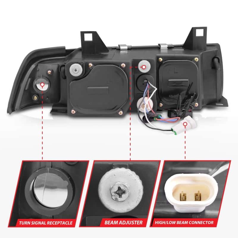 ANZO — ANZO 1992-1998 BMW 3 Series E36 Projector Headlights w/ Halo Black G2 1 pc
Head Light Set
HdLtSet - view 8