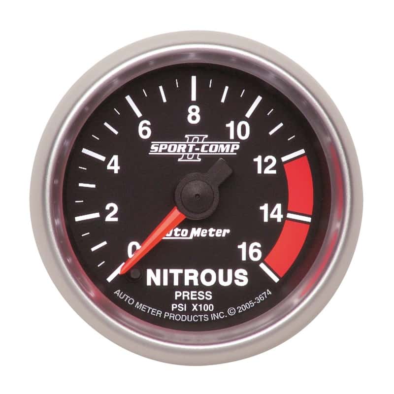 AutoMeter — Autometer Sport-Comp II 52mm Full Sweep Electronic 0-1600 PSI Nitrous Pressure Gauge
2-1/16in NITROUS - view 1