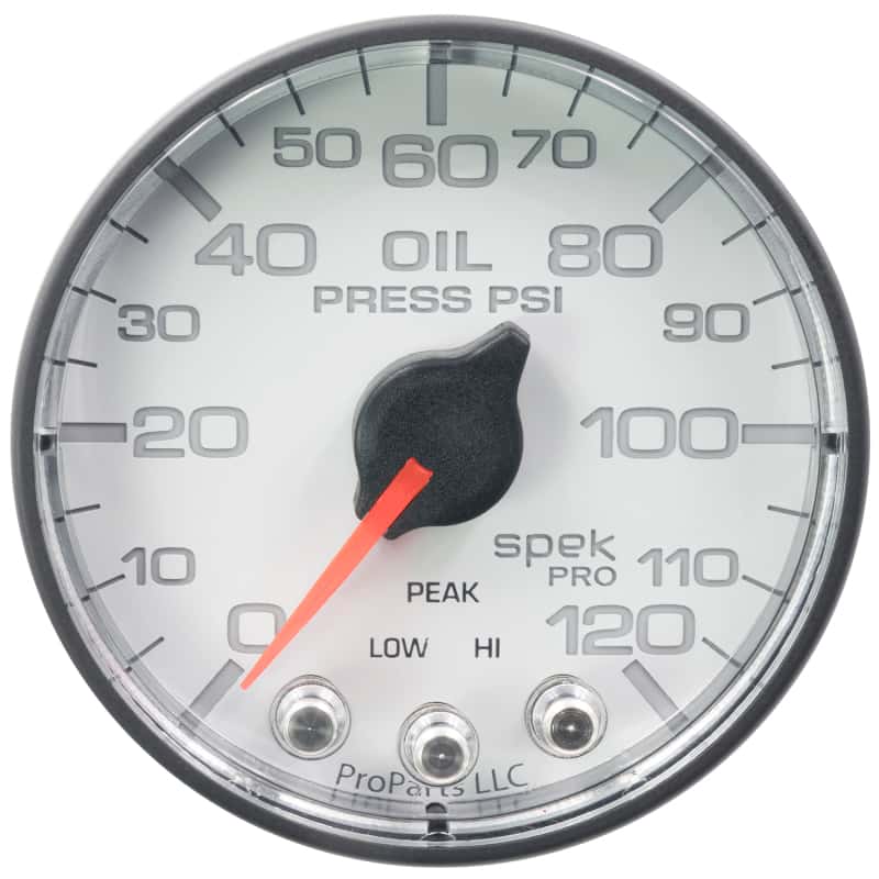 AutoMeter — Autometer Spek-Pro Gauge Oil Press 2 1/16in 120psi Stepper Motor W/Peak & Warn Wht/Blk
GA 2" OILP WFB SPEK - view 1