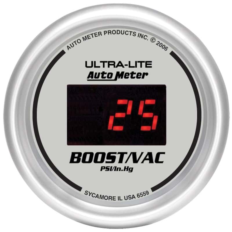 AutoMeter — Autometer Ultra-Lite 2-1/16in 30INHG-30PSI Digital Silver Dial Vacuum/Boost Gauge w/ Red Led
2-1/16" BOOST-VAC, 3 - view 1