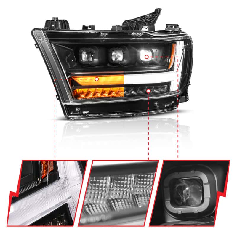 ANZO — ANZO 19-24 RAM 1500 (New Body/OE Halogen) Full LED Proj Headlights DRL/SeqSig Black - Pass. Side - view 9
