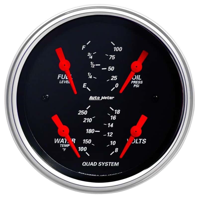 AutoMeter — Autometer Designer Black 3-3/8in Quad Gauge - Fuel Level/Oil Pressure/Water Temperature/Voltmeter
GA 3.4" QD 240-33 DB - view 2