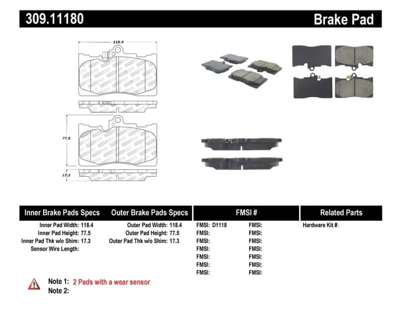 Stoptech — StopTech Performance 06 Lexus GS300/430 / 07-08 GS350 / 06-08 IS350 Front Brake Pads
Sprt Brk Pad W/Hdwr - view 1