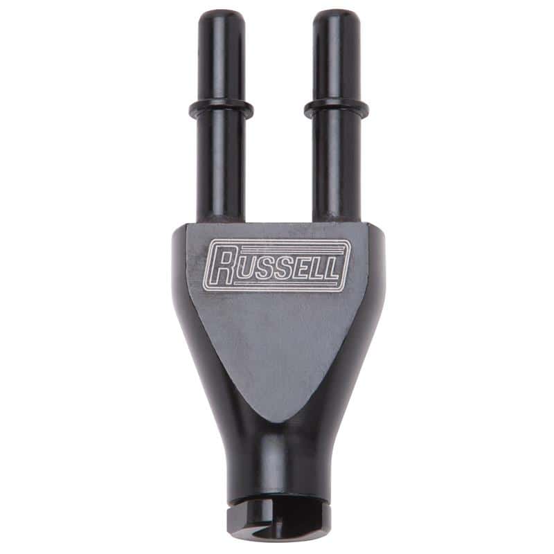 Russell — Russell Adapter Y-Block 3/8in Sae Quick Disconnect Female To 2X 3/8in Sae Qd Male Blk Anodized
Fuel Block - view 1