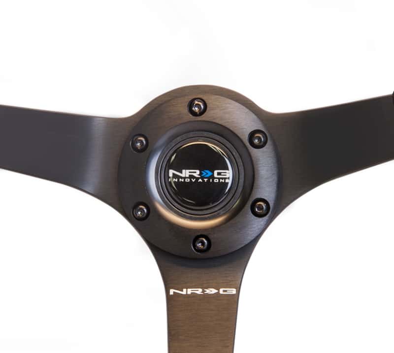 NRG — NRG Reinforced Steering Wheel (350mm / 3in. Deep) Blk Suede w/Blk BBall Stitch (Odi Bakchis Edition) - view 2