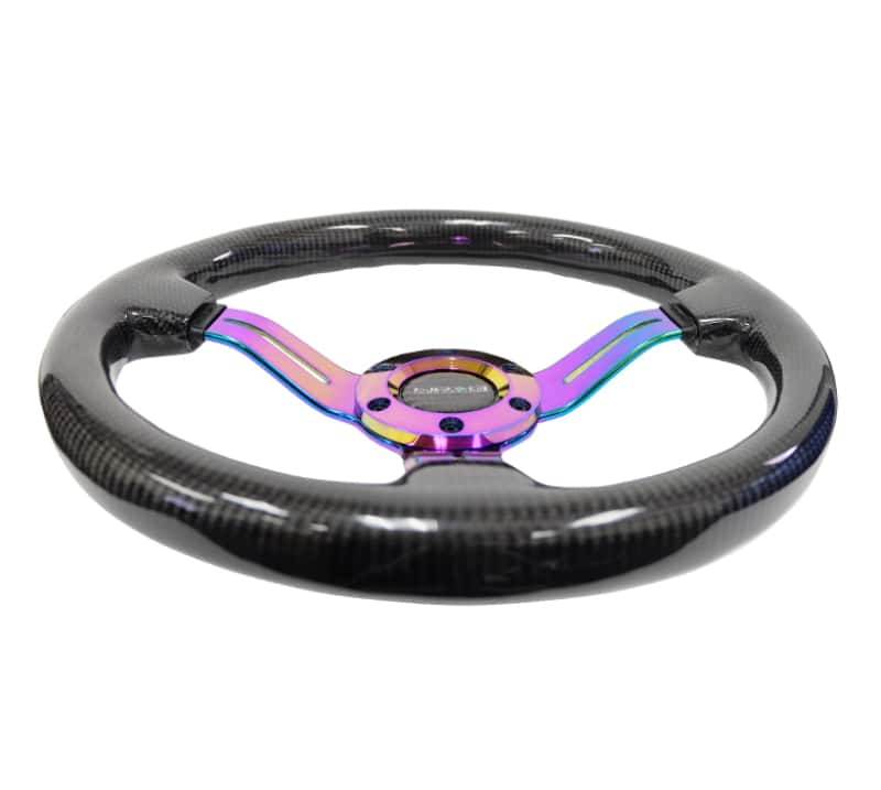 NRG — NRG Carbon Fiber Steering Wheel (350mm / 1.5in. Deep) Neochrome 3-Spoke Design w/Slit Cuts - view 3