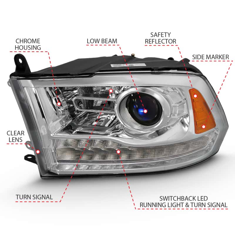 ANZO — ANZO 2009-2018 Dodge Ram 1500 Projector Plank Style Switchback H.L Halo Chrome Amber (OE Style)
Projector Headlights
Head Light Set - view 4