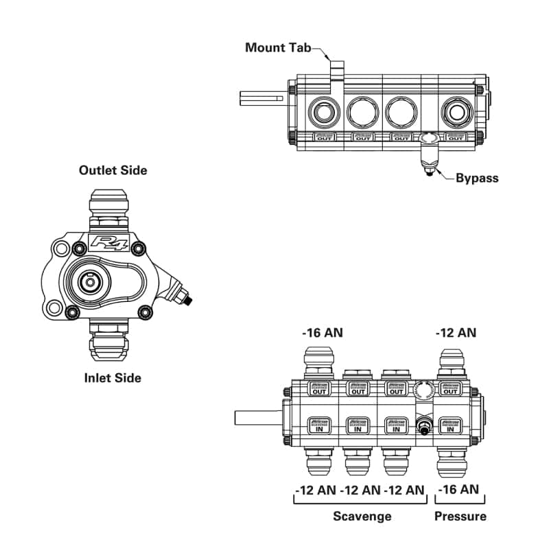 Peterson Fluid Systems — Peterson Fluid Systems R4 4-Stage Oil Pump - Left Side Mount - HV - Rear Drive Drag
R4 Oil Pump 4 Stage - view 2