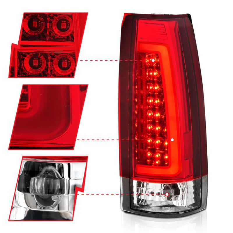 ANZO — ANZO 1999-2000 Cadillac Escalade LED Taillights Chrome Housing Red/Clear Lens Pair - view 4