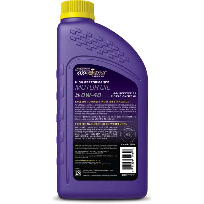 Royal Purple — Royal Purple Premium Synthetic High Performance Euro Formula 0W40 Motor Oil - 1 Quart - view 2