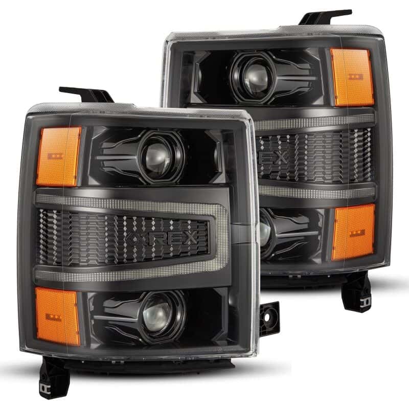 AlphaRex — AlphaRex 14-15 Chevy 1500 PRO-Series Projector Headlights, Alpha-Black w/ Sequential Signal &  DRL
Projector Headlights - view 1