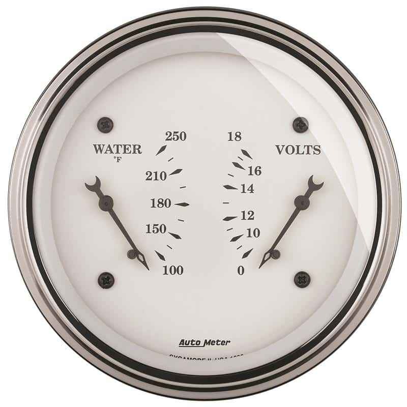 AutoMeter — AutoMeter Gauge Dual Wtmp & Volt 3-3/8in. 250 Deg. F & 18V Elec Old Tyme White
3-3/8" DUAL, WATER T - view 1