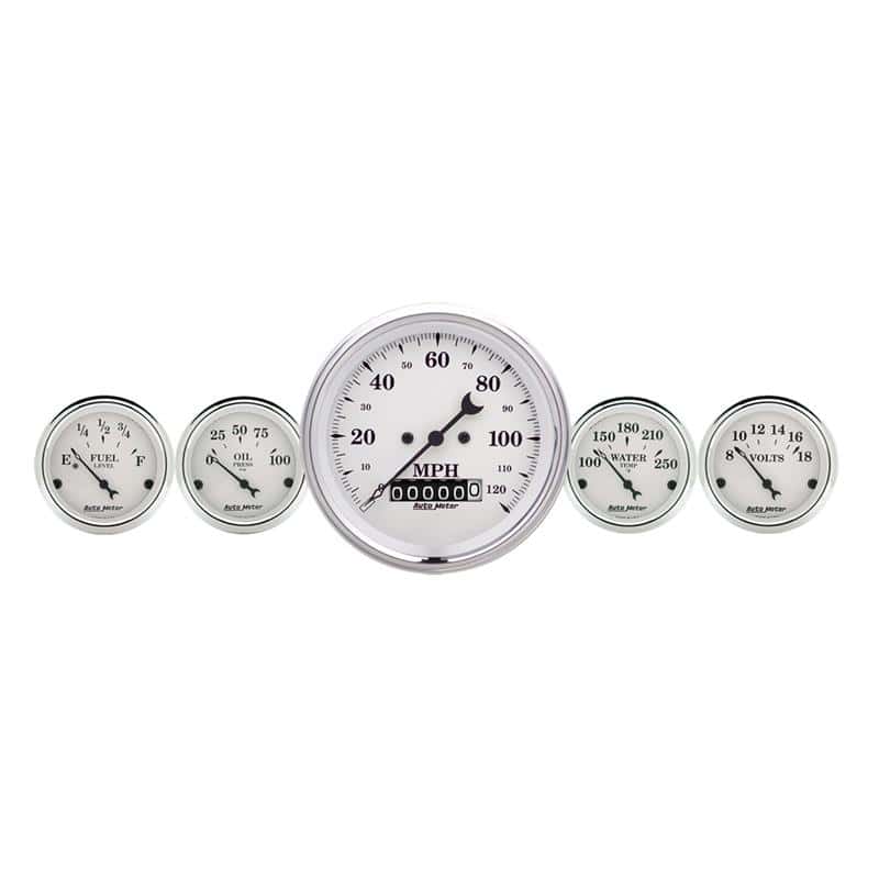 AutoMeter — AutoMeter Gauge Kit 5 Pc. 3-3/8in. & 2-1/16in. Elec. Speedometer Old Tyme White
OLD TYME WHITE 5 PC. - view 1