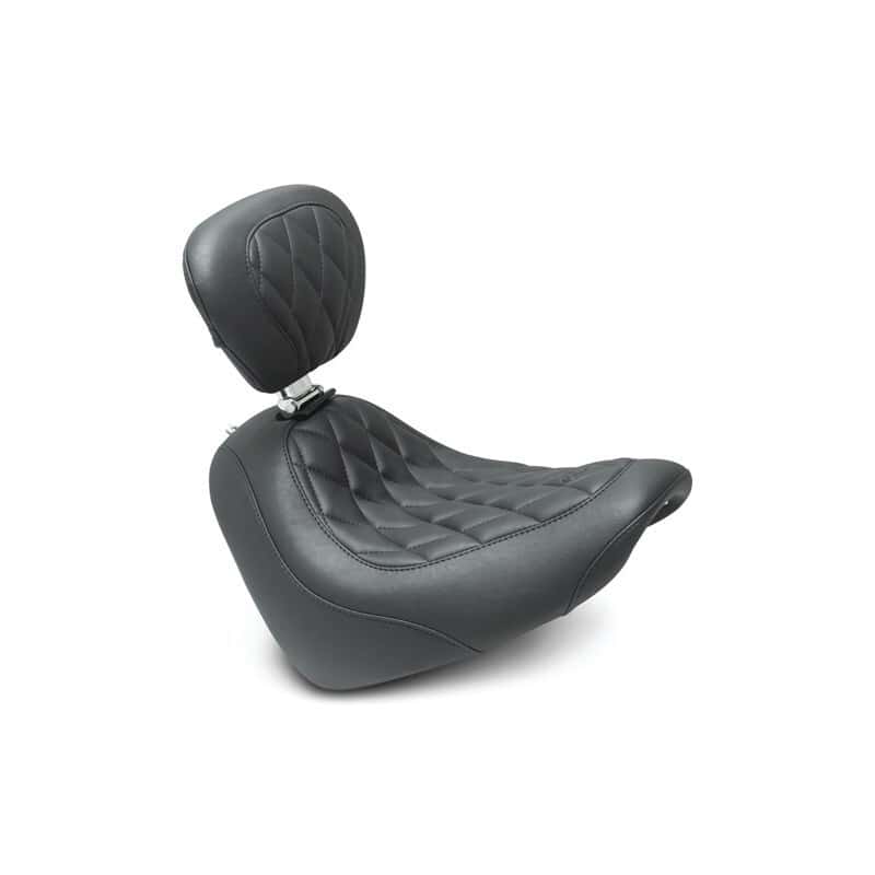 Mustang Motorcycle — Mustang 18-21 Harley Fat Bob Wide Tripper Solo Seat w/Driver Backrest Diamond Stitch - Black - view 2