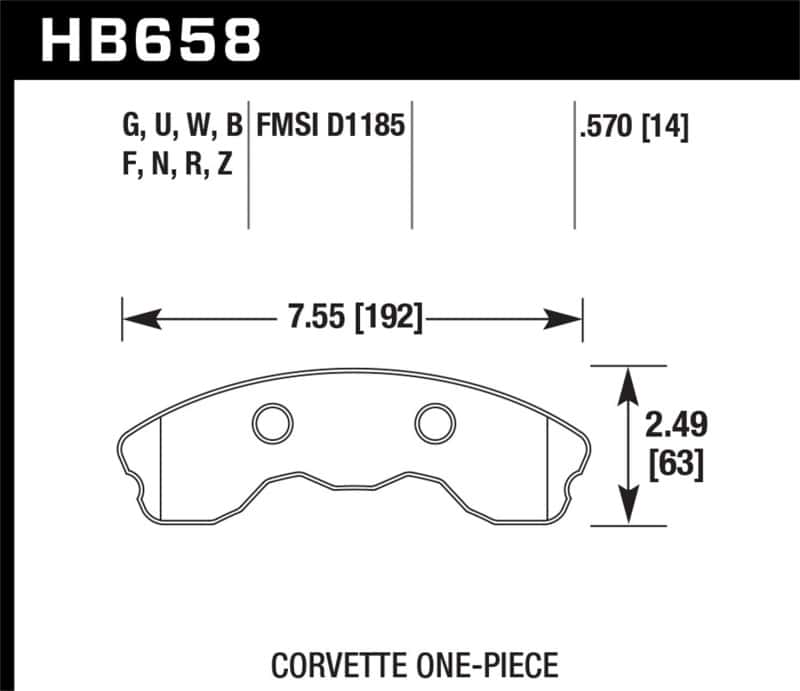 Hawk Performance — Hawk 2010-2013 Chevy Corvette Grand Sport (One-Piece Pads) ER-1 Motorsports Front Brake Pads
Disc Brake Pad - view 2