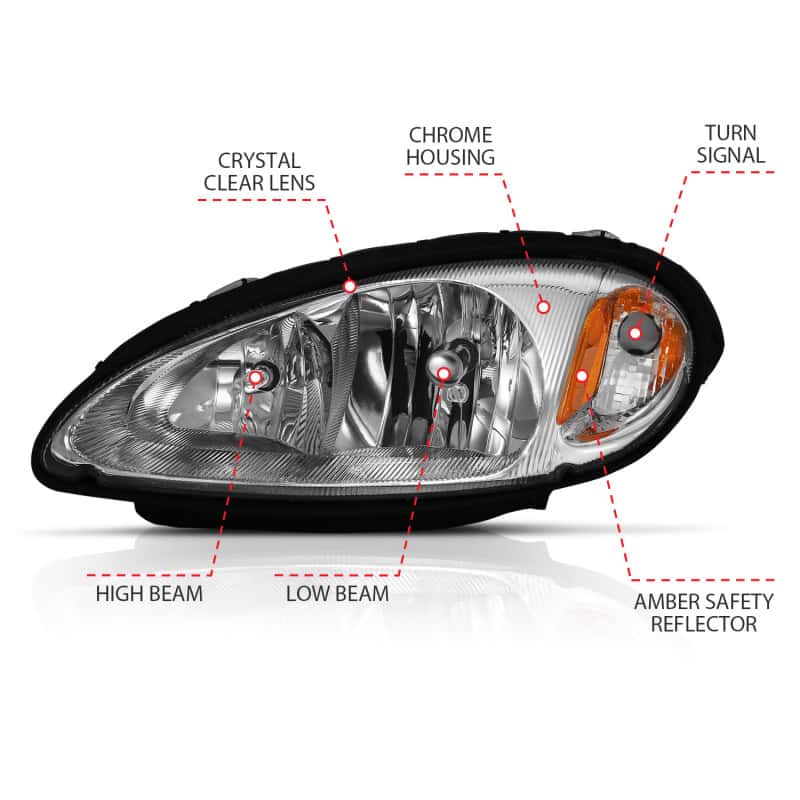 ANZO — ANZO 2001-2005 Chrysler Pt Cruiser Crystal Headlight Chrome Amber (OE)
Head Light Set - view 6