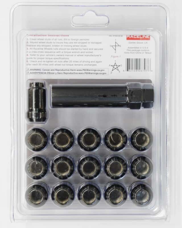 Raceline — Raceline Spline Lug Nut Kit with Spline Key 12 x 1.5 - 16 Pack - Black - view 3
