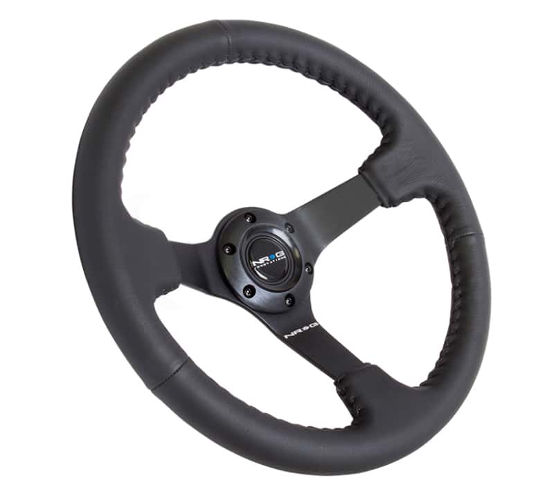 NRG — NRG Reinforced Steering Wheel (350mm / 3in. Deep) Bk Leather w/Bk BBall Stitch (Odi Bakchis Edition) - view 3