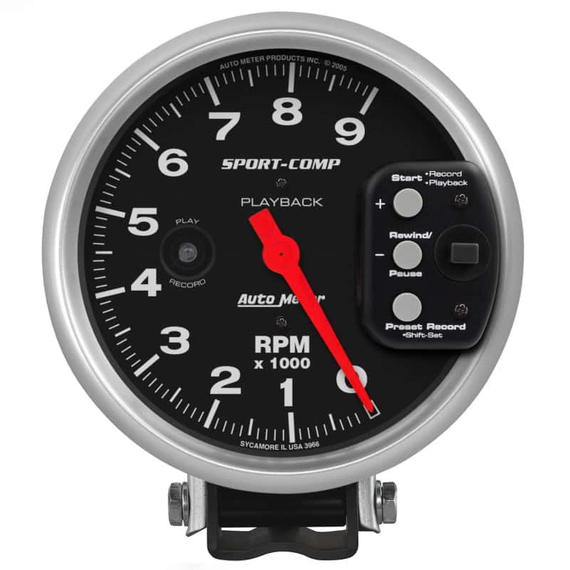 AutoMeter — Autometer Sport-Comp 5 inch 9000 RPM Pedestal Mount Tachometer w/ RPM Playback
5" TACH, 9,000 RPM, - view 1