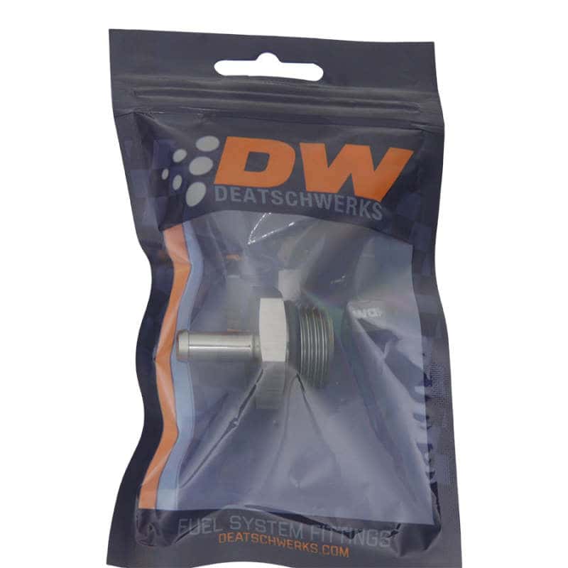 DeatschWerks — DeatschWerks 10AN ORB Male to 5/16in Male Barb Fitting - Anodized DW Titanium
Lines & Fittings - view 2