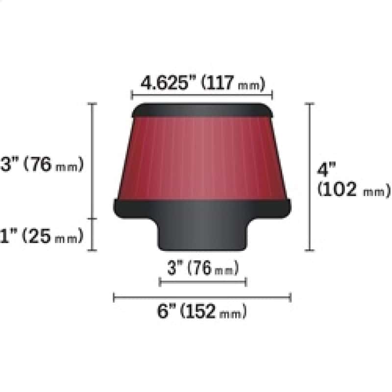 K&N Engineering — K&N Universal Round Clamp-On Air Filter 3in Flange ID x 6in Base OD x 4.625in Top OD x 3in Height
Universal Clamp-On A
Clamp-on Air Filter - view 11