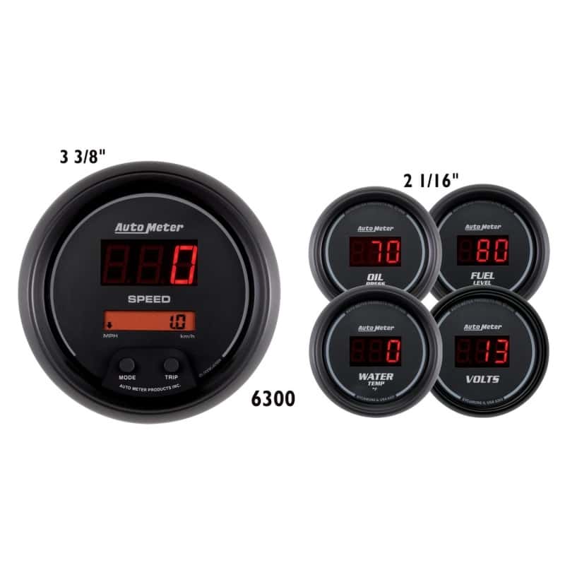 AutoMeter — AutoMeter Gauge Kit 5 Pc. 3-3/8in. & 2-1/16in. Elec Speedo Digital Black Dial W/ Red Led
SPORT COMP DIGITAL 5 - view 2