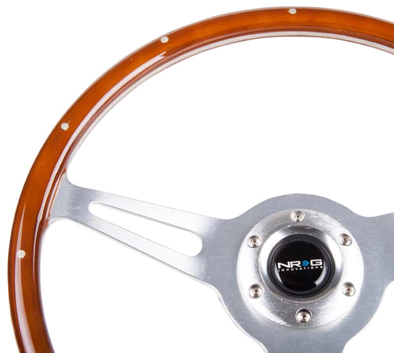 NRG — NRG Classic Wood Grain Steering Wheel (365mm) Wood w/Metal Accents & Polished Alum. 3-Spoke Center - view 3