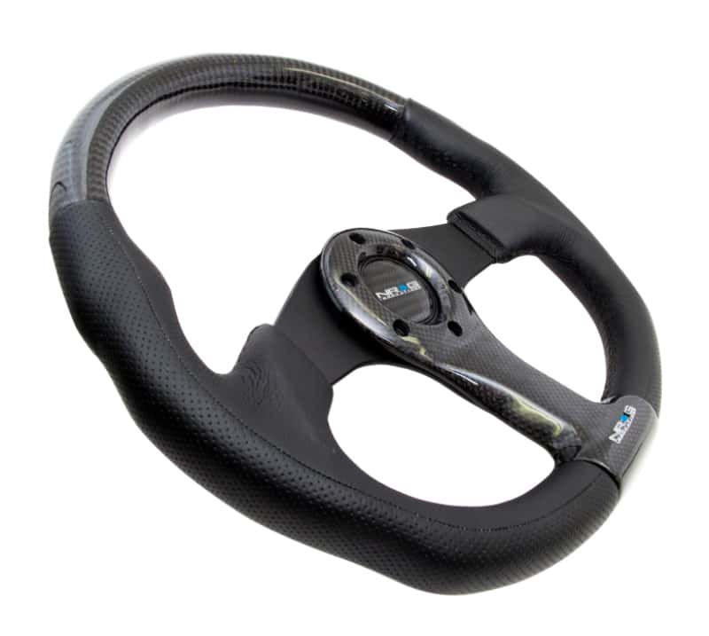 NRG — NRG Carbon Fiber Steering Wheel (350mm) Oval Shape Black w/Leather Trim - view 2