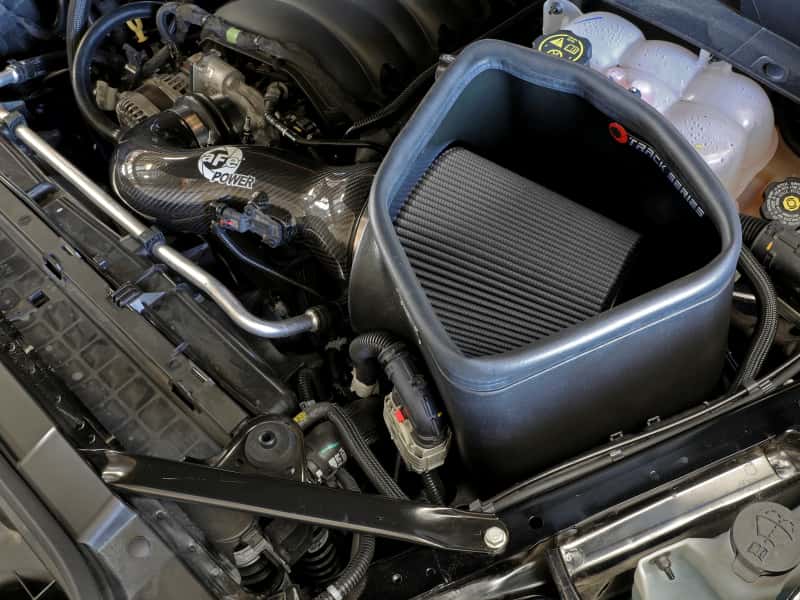 aFe — aFe 19-21 GM Trucks 5.3L/6.2L Track Series Carbon Fiber Cold Air Intake System W/ Pro Dry S Filters
Track Series Intake  - view 8